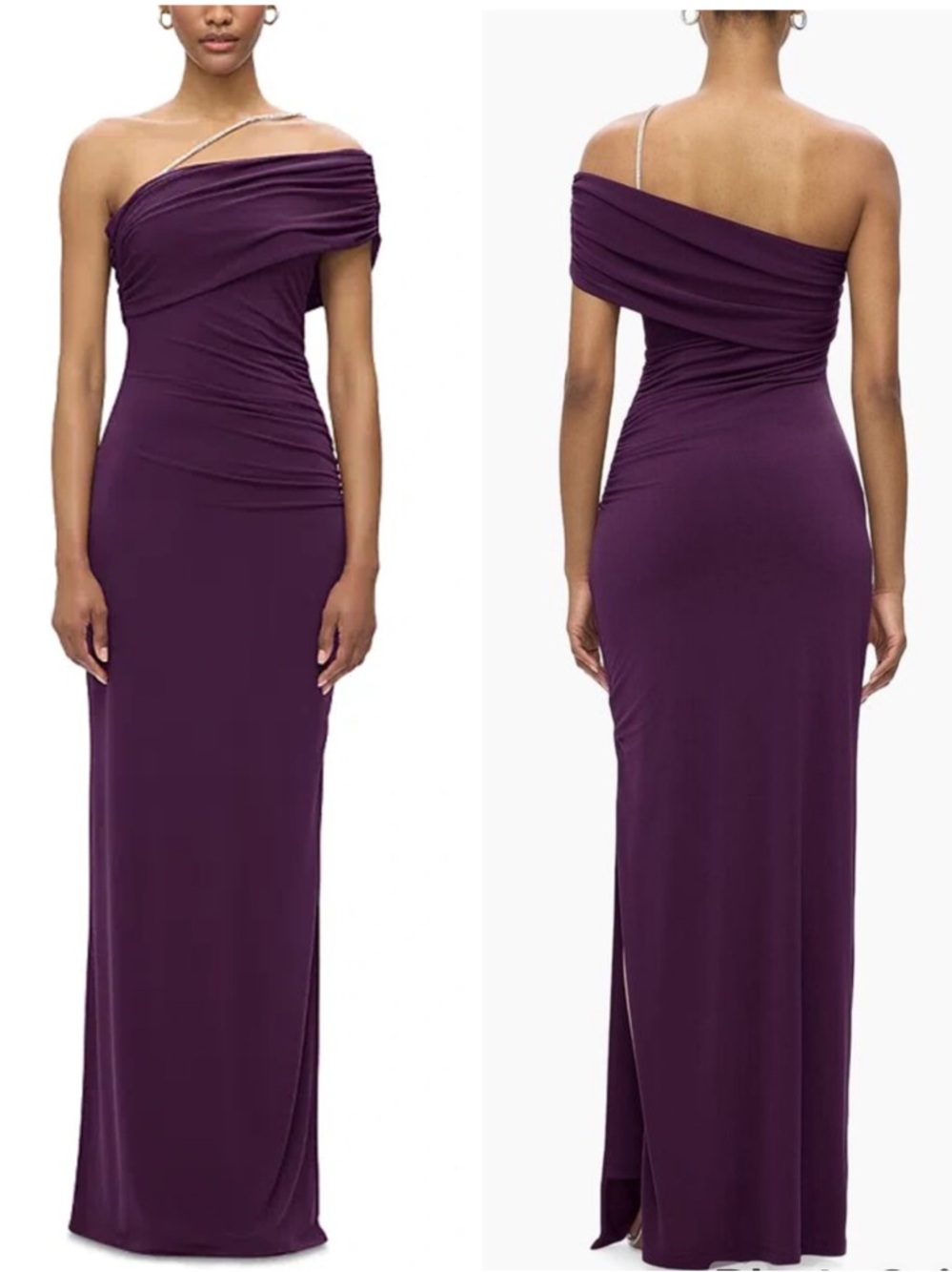 Herve Leger The Olivia Crystal Trim Gown One-Shoulder Purple Maxi Dress